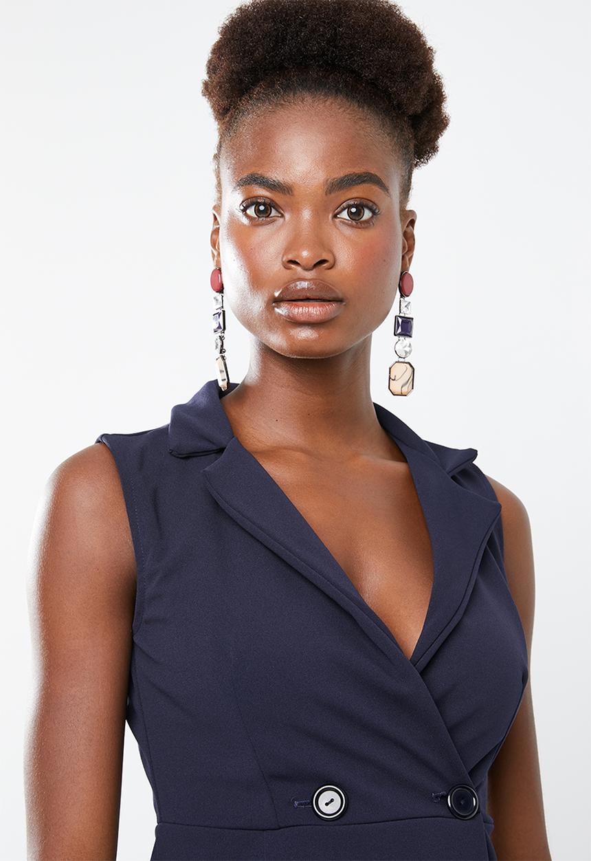 Missguided - Sleeveless frill blazer dress - navy