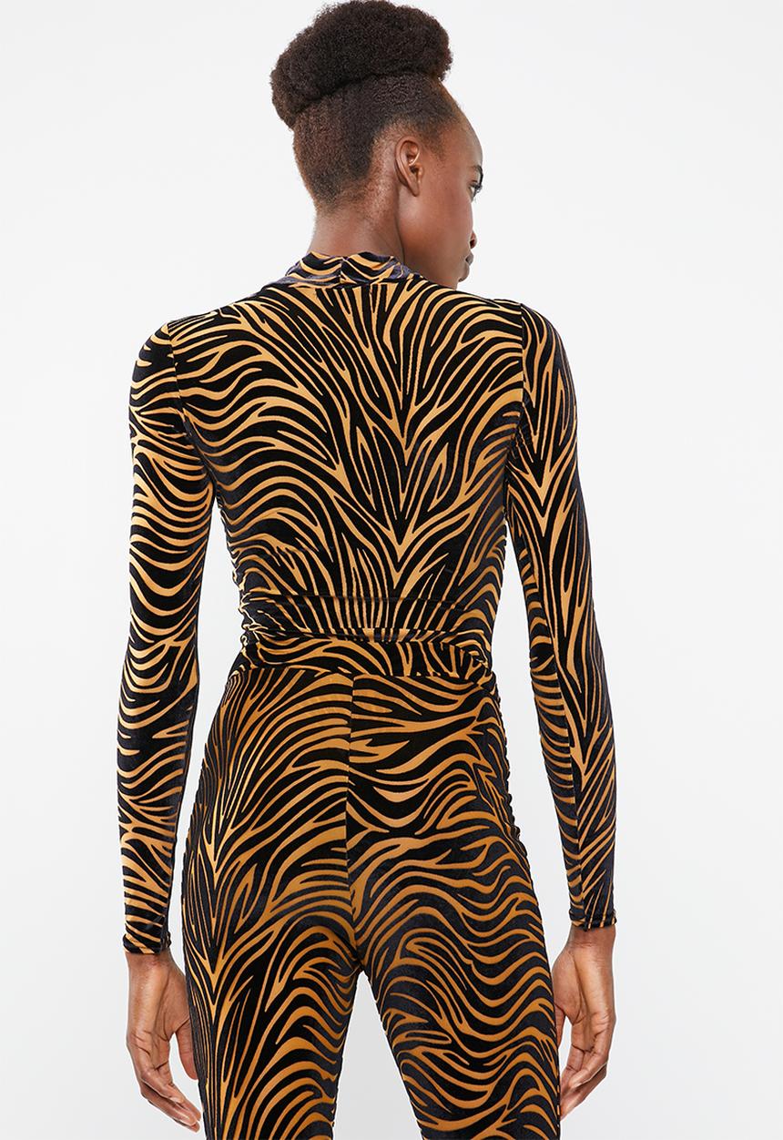 Missguided - Zebra velvet high neck bodysuit - rust
