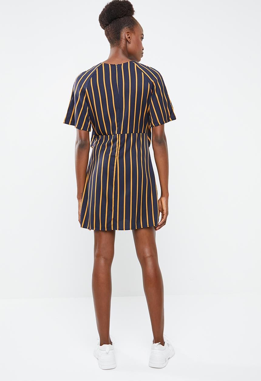 Missguided -  Tie detail striped dress - navy & yellow