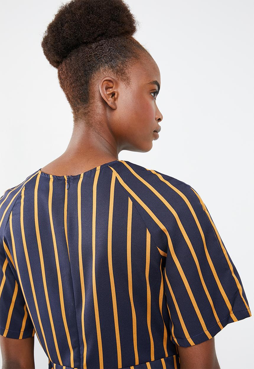 Missguided -  Tie detail striped dress - navy & yellow