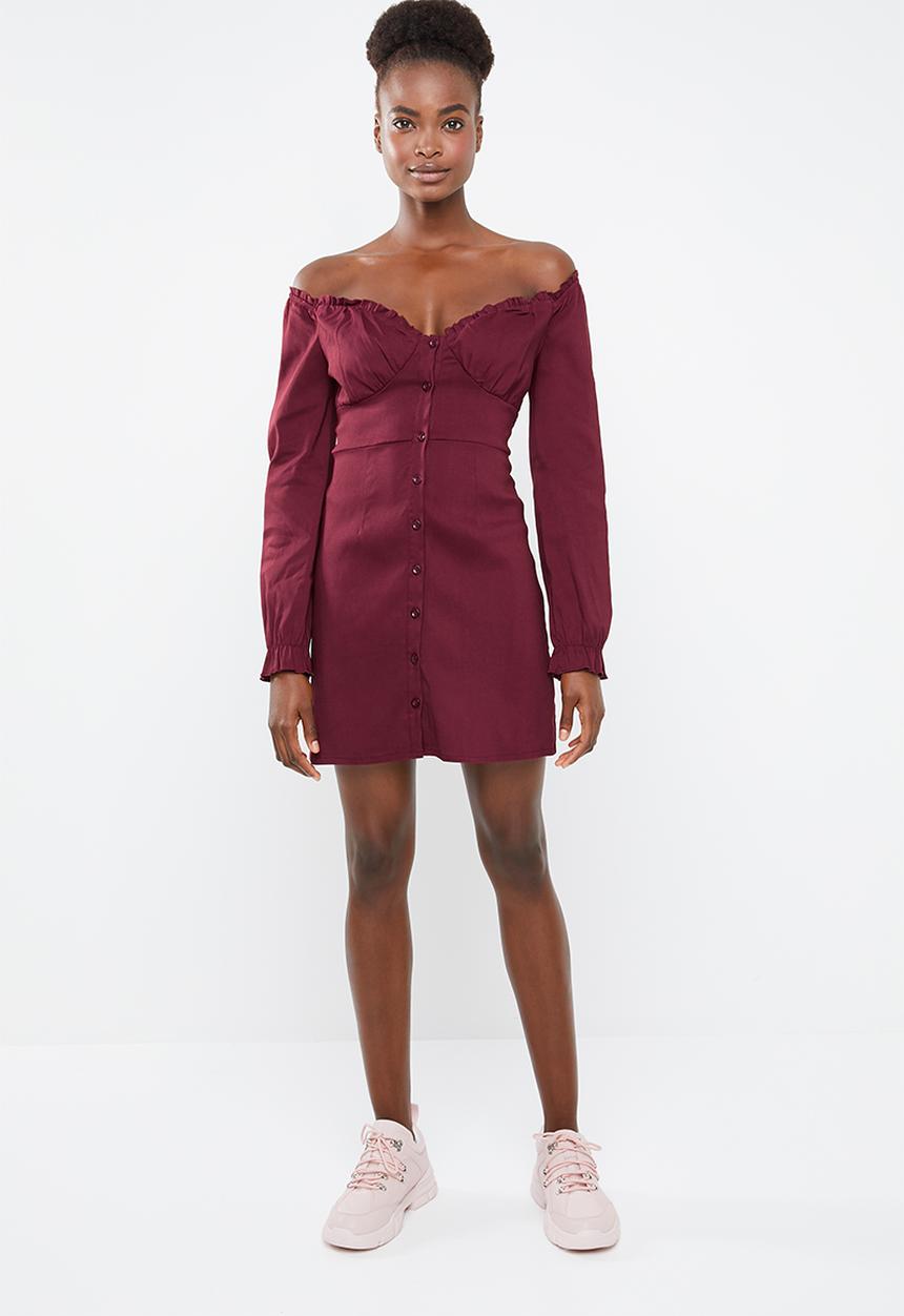 Missguided - Button-down milkmaid dress - burgundy