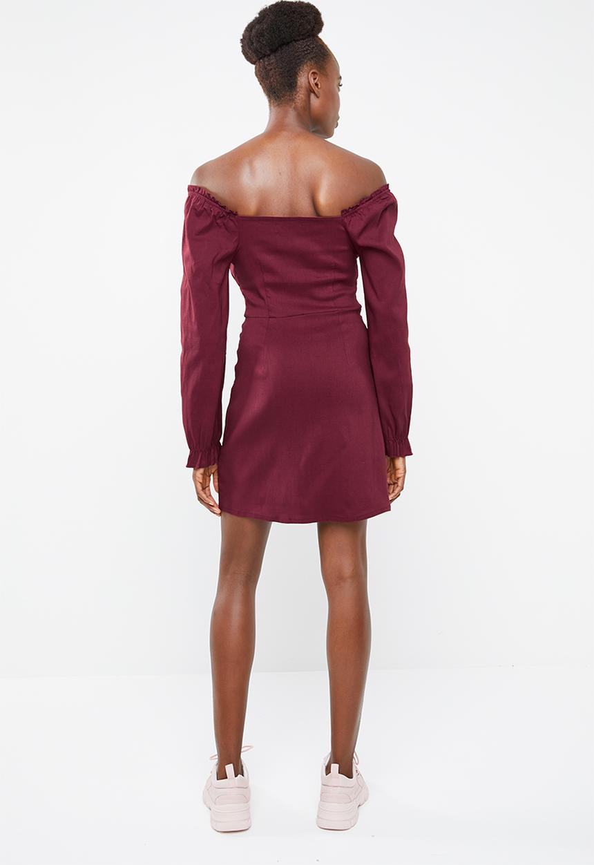 Missguided - Button-down milkmaid dress - burgundy