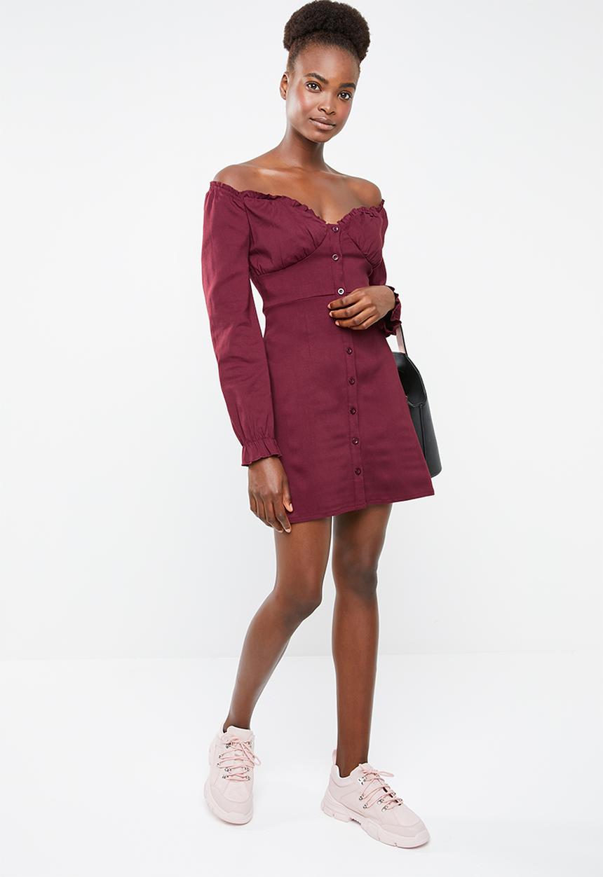 Missguided - Button-down milkmaid dress - burgundy