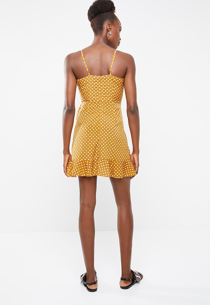 Missguided - Polka dot ruffle hem cami dress - yellow & white