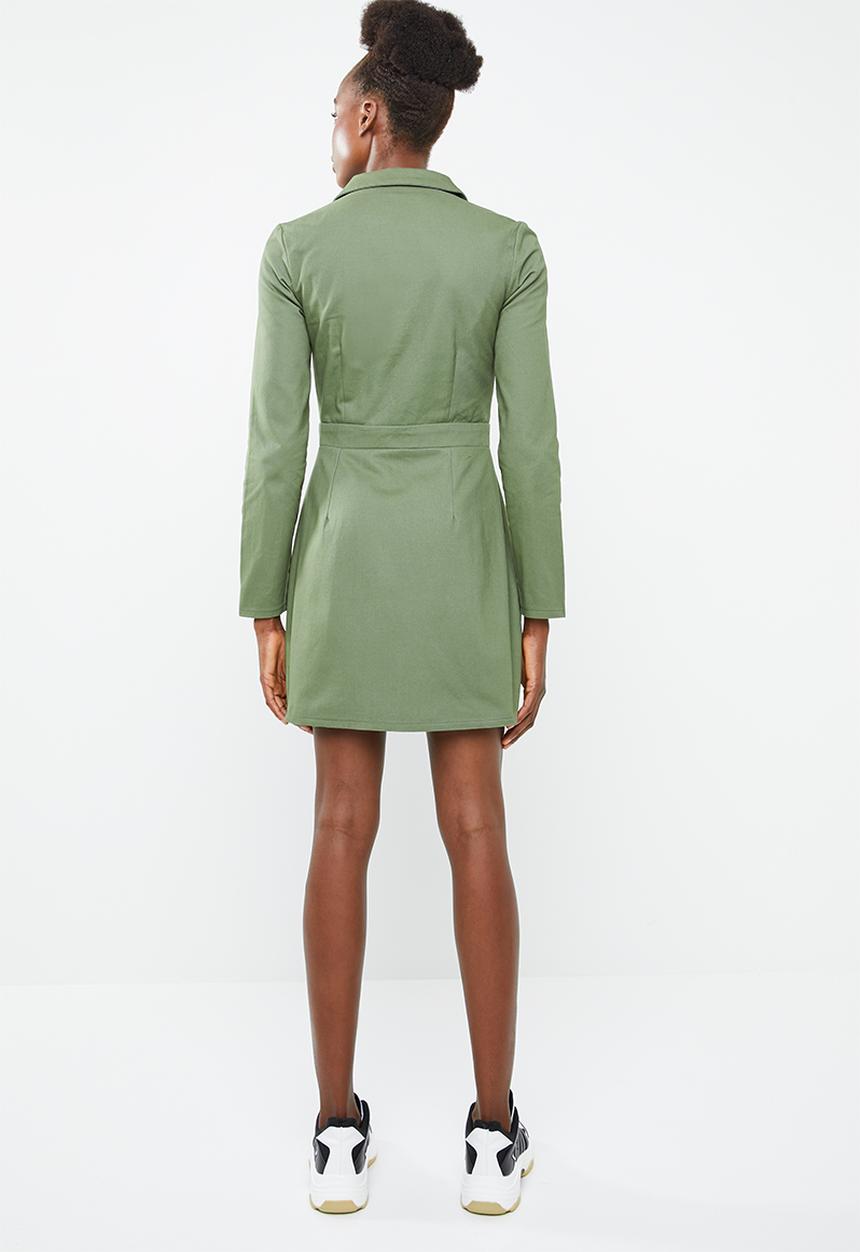 Missguided - Skater dress zip through dress - khaki green