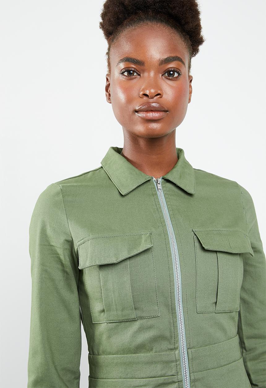 Missguided - Skater dress zip through dress - khaki green