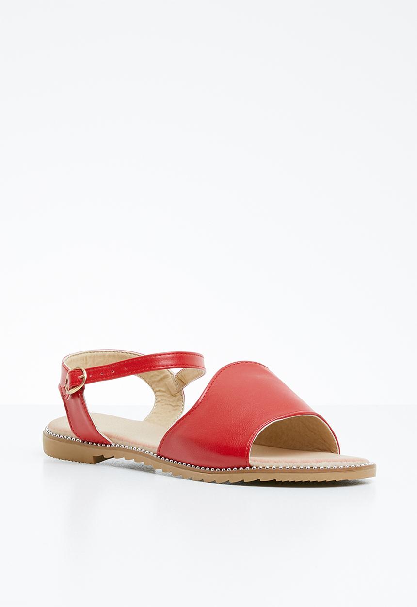 edit - Studded ankle strap sandals - red