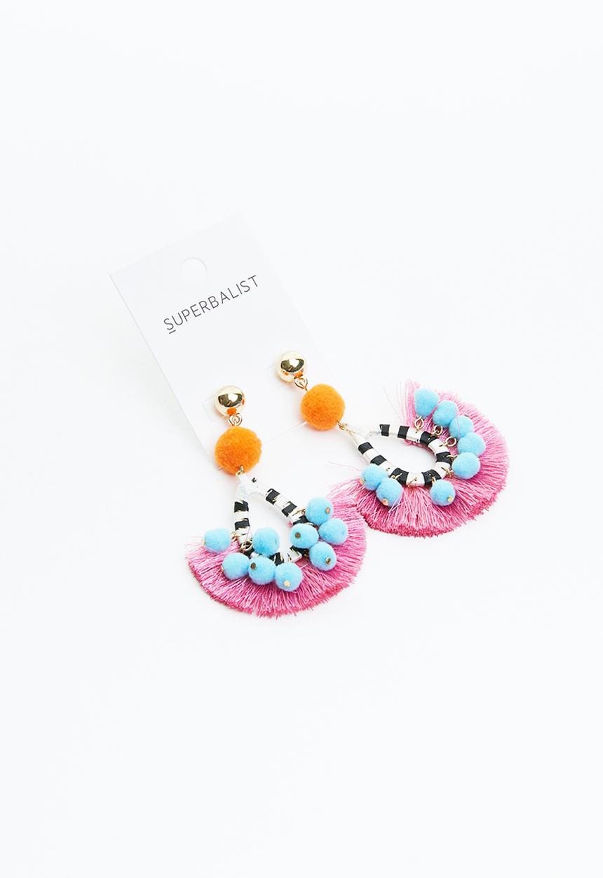 Superbalist - Half moon tassel and pom pom earrings - multi