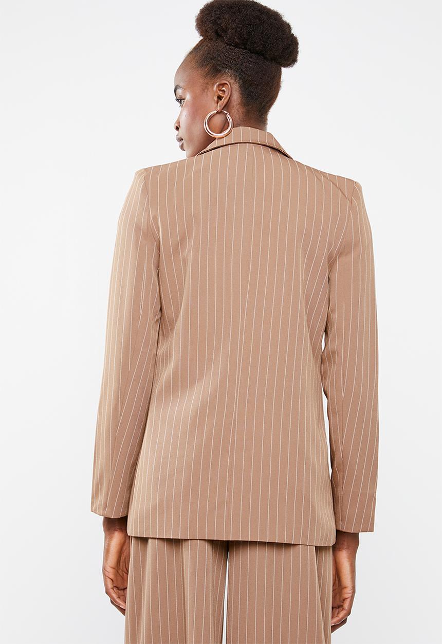 Missguided - Pinstripe boyfriend blazer - brown