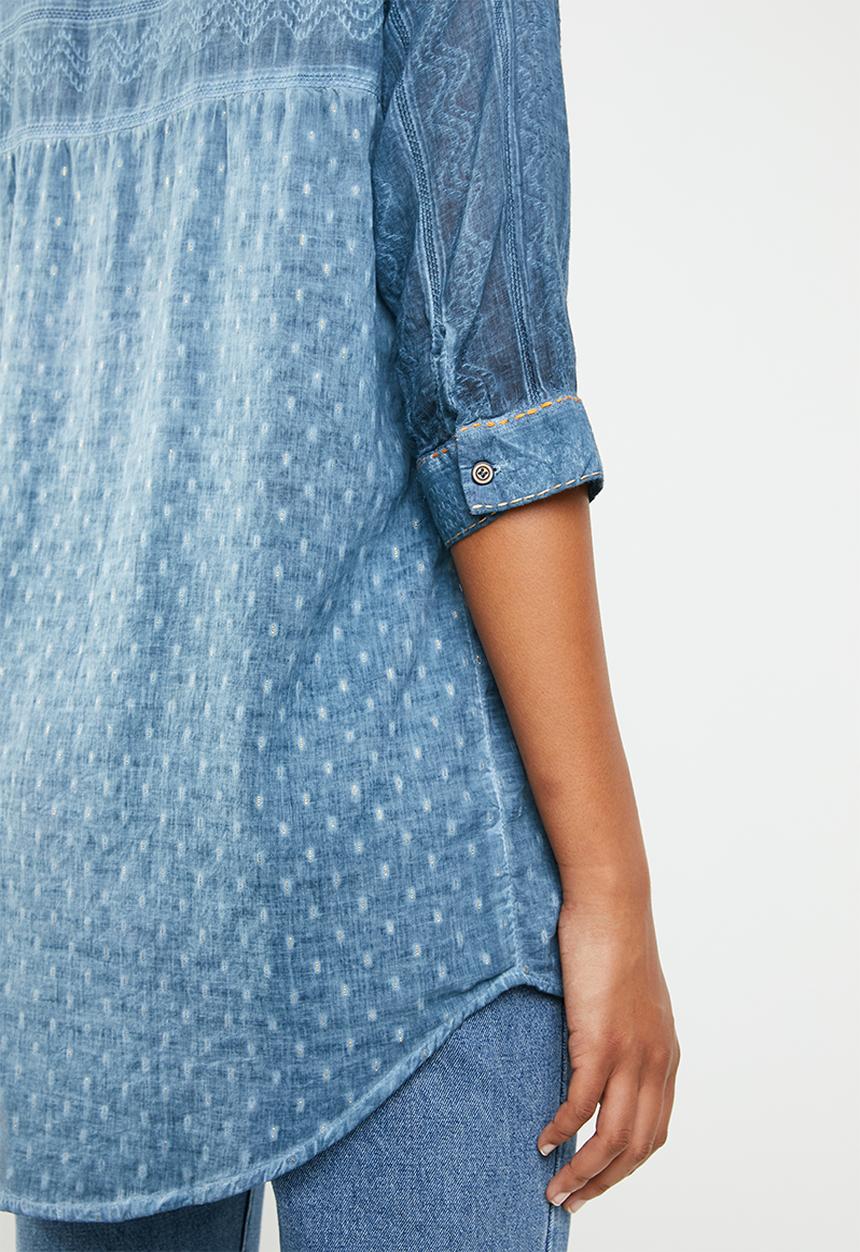 G Couture - Multi fabric design casual shirt - blue