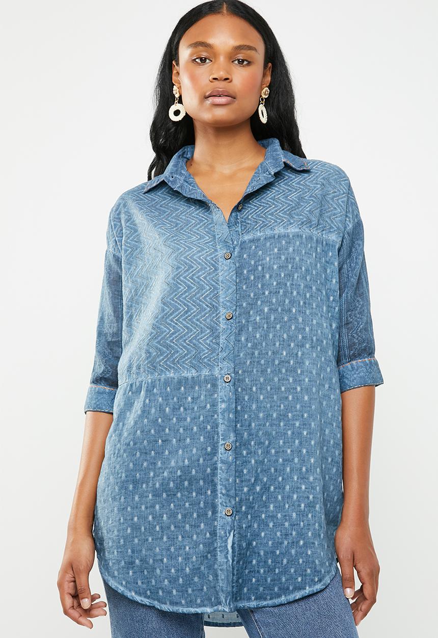 G Couture - Multi fabric design casual shirt - blue