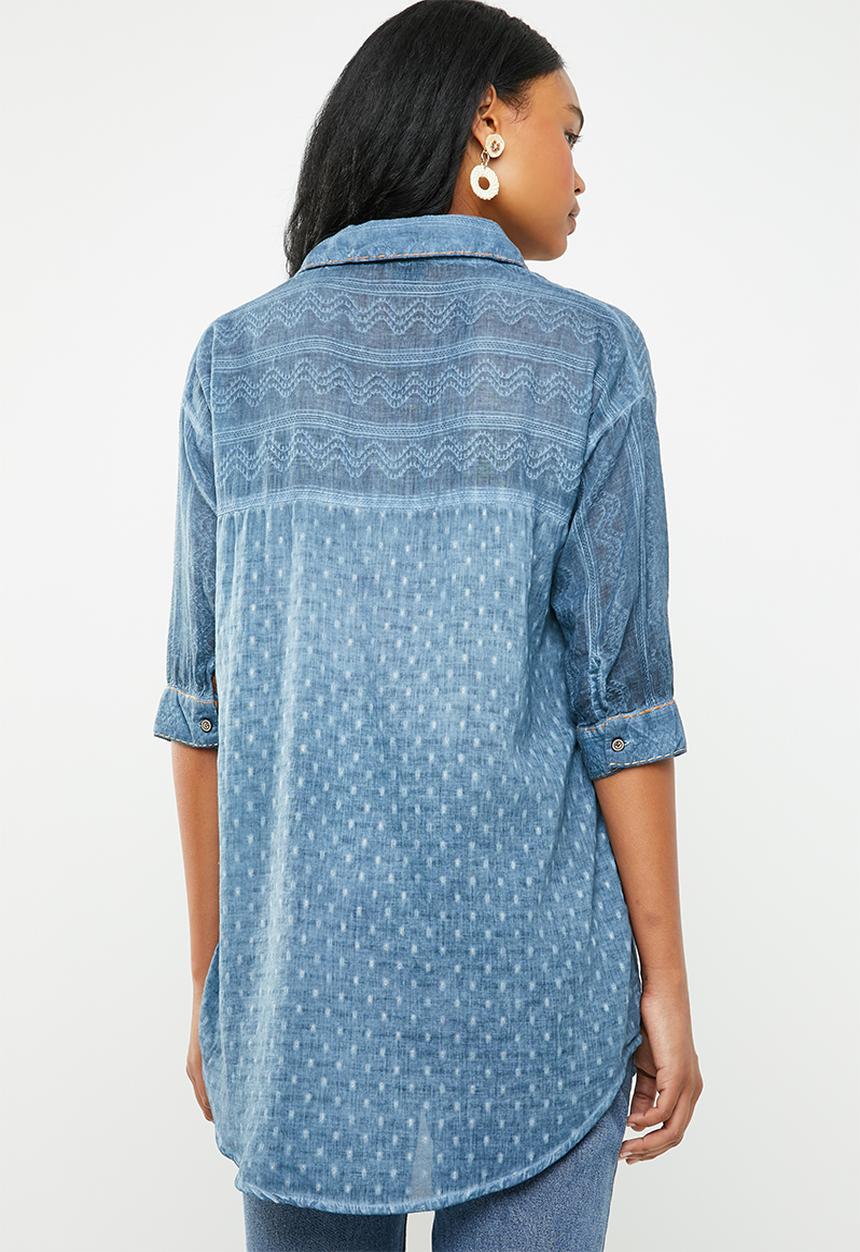 G Couture - Multi fabric design casual shirt - blue