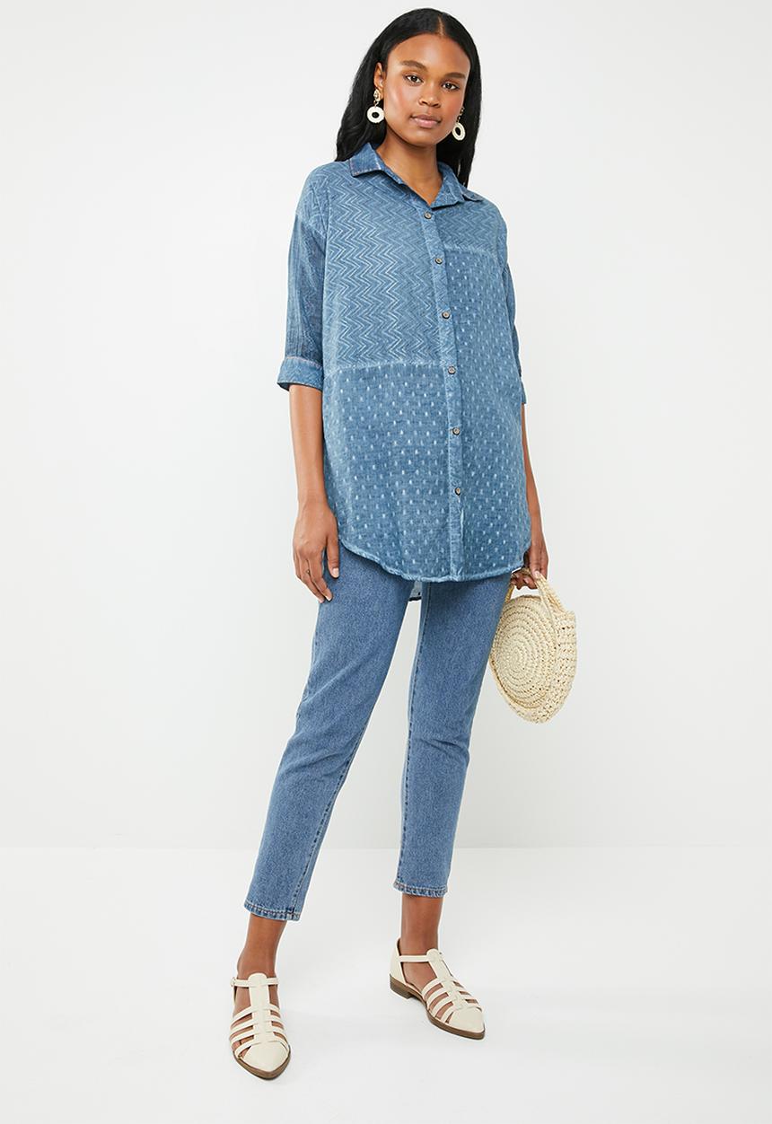 G Couture - Multi fabric design casual shirt - blue