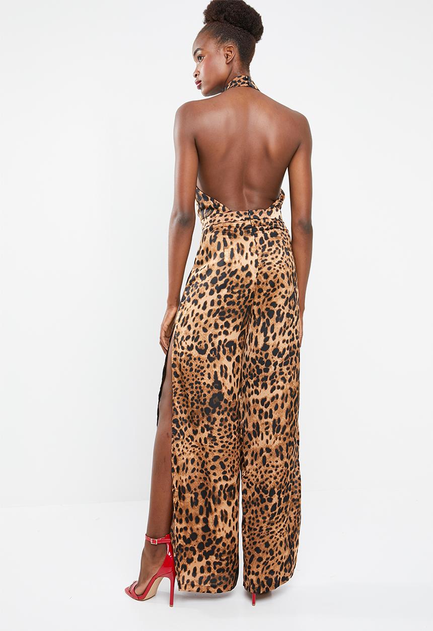 Missguided - Leopard print split jumpsuit - brown