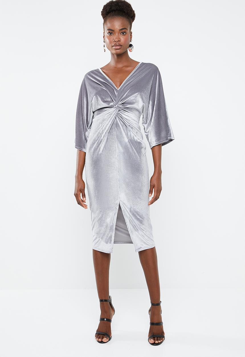 Missguided - Velvet plunge twist front maxi dress - grey