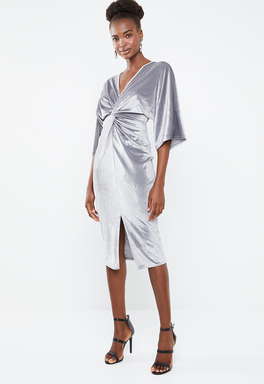 Missguided - Velvet plunge twist front maxi dress - grey