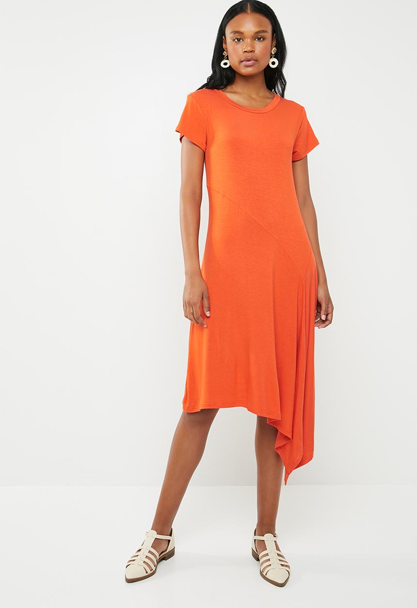 edit - Asymmetric hemline dress - orange
