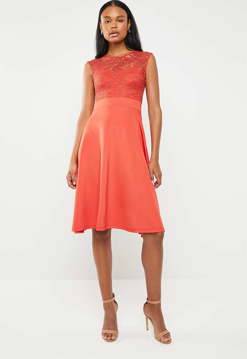 edit - Lace detail fit and flare dress - orange