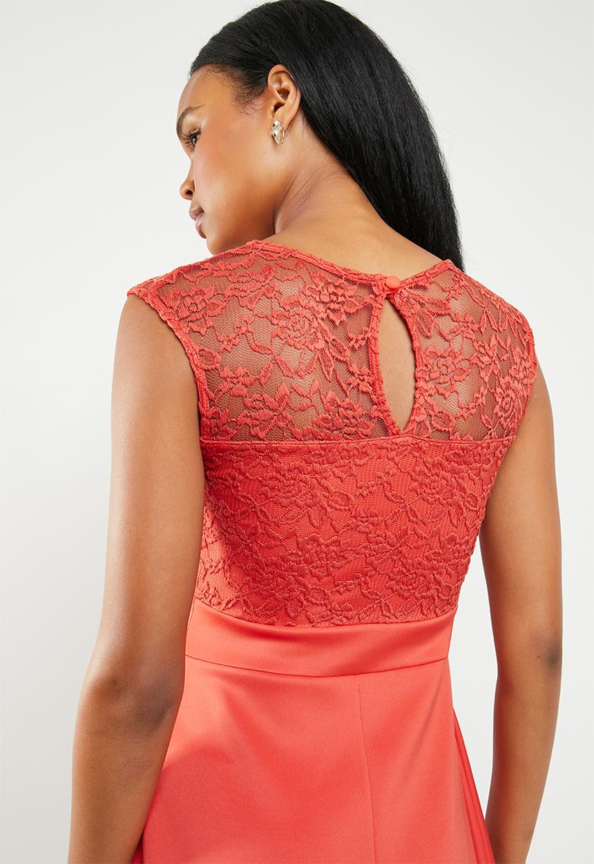 edit - Lace detail fit and flare dress - orange