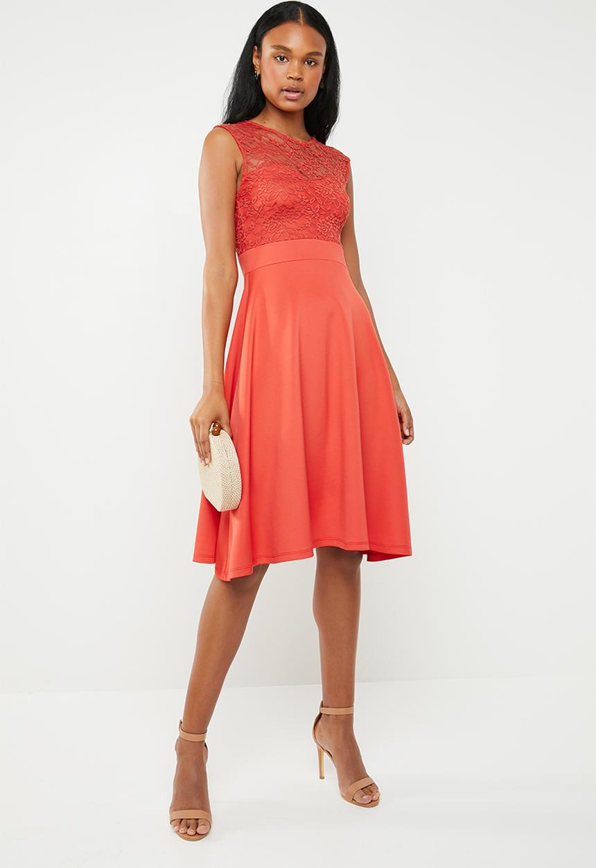 edit - Lace detail fit and flare dress - orange