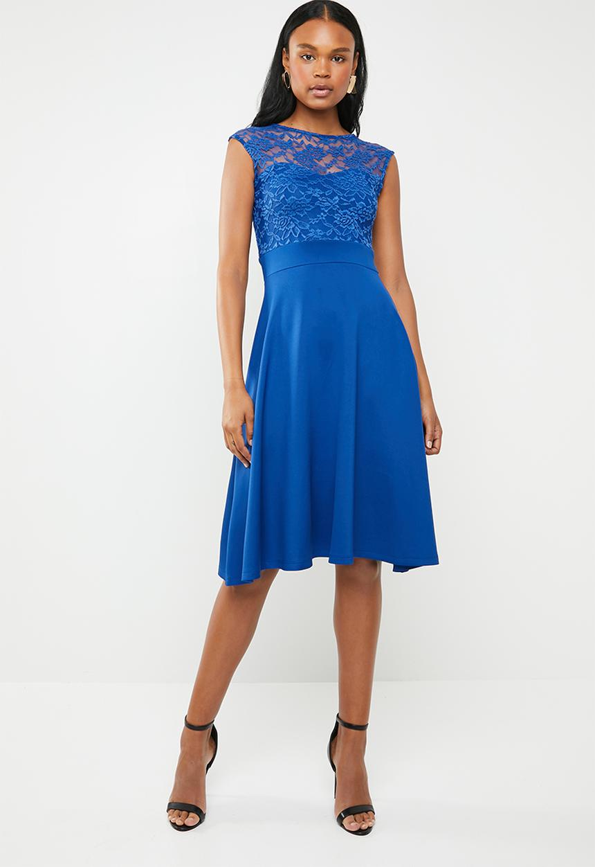 edit - Lace detail fit and flare dress - blue