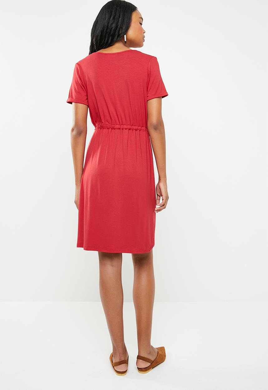 edit - Short sleeve dress with draw-cord - red
