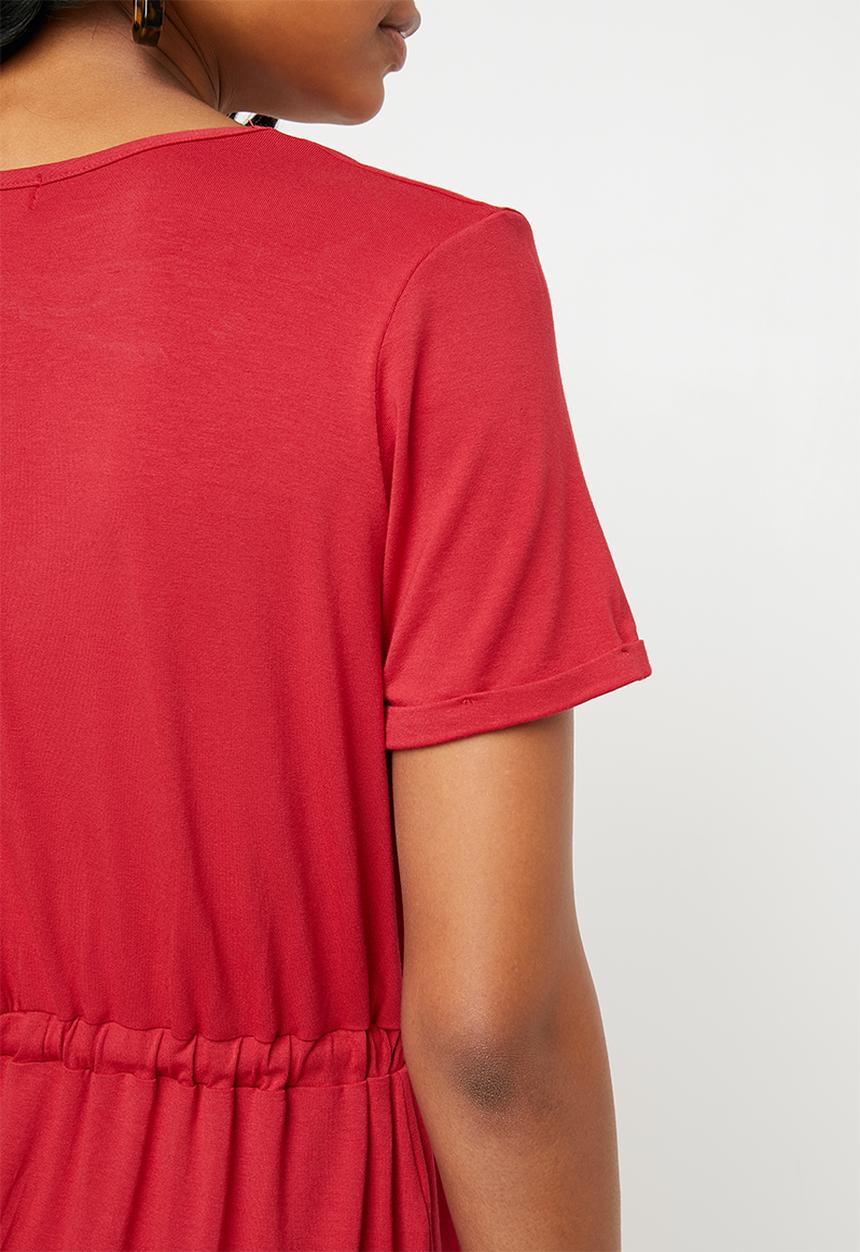 edit - Short sleeve dress with draw-cord - red