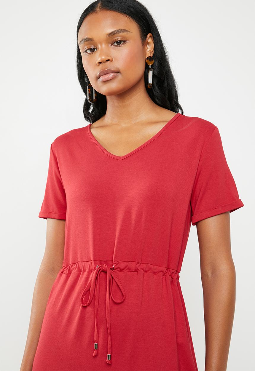 edit - Short sleeve dress with draw-cord - red