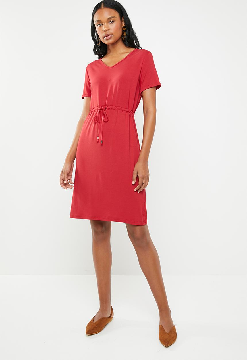edit - Short sleeve dress with draw-cord - red
