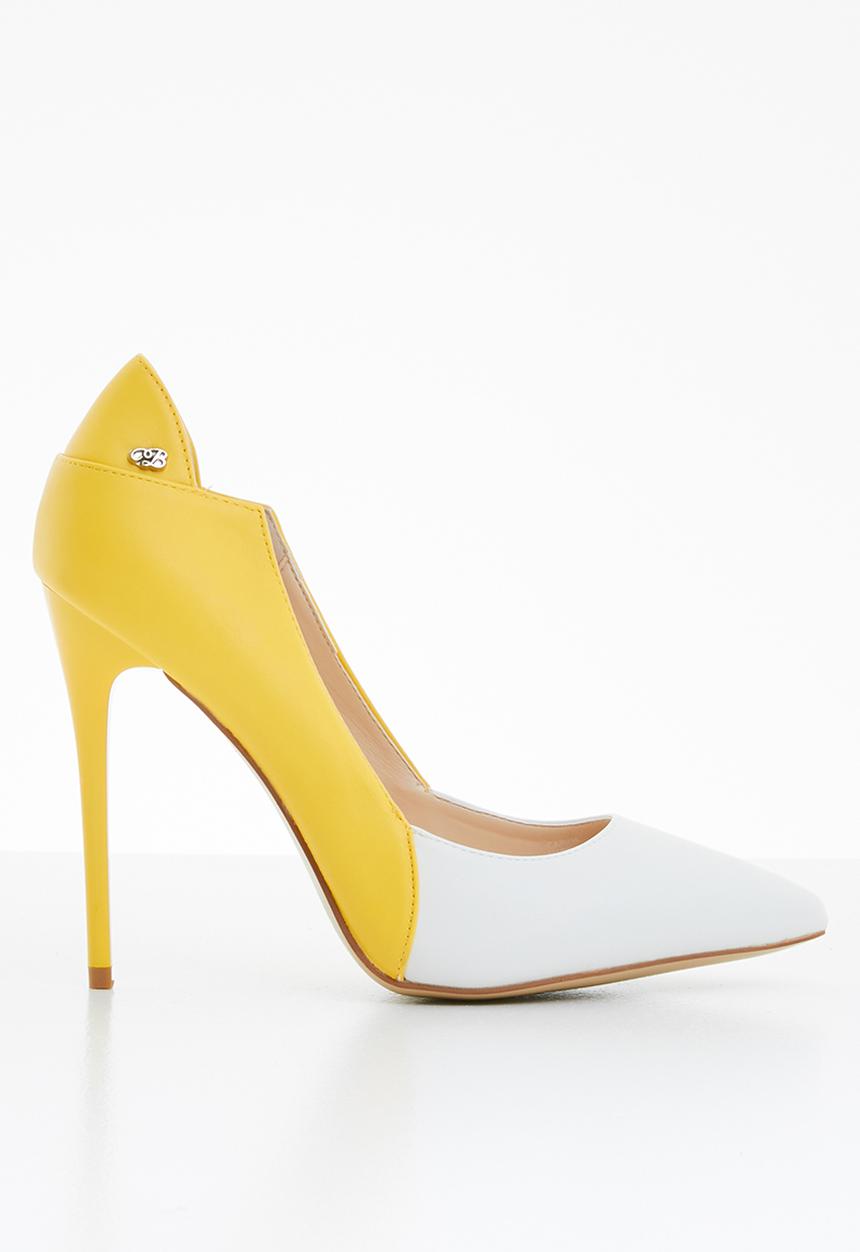 Miss Black - Carida court heels - yellow & white 