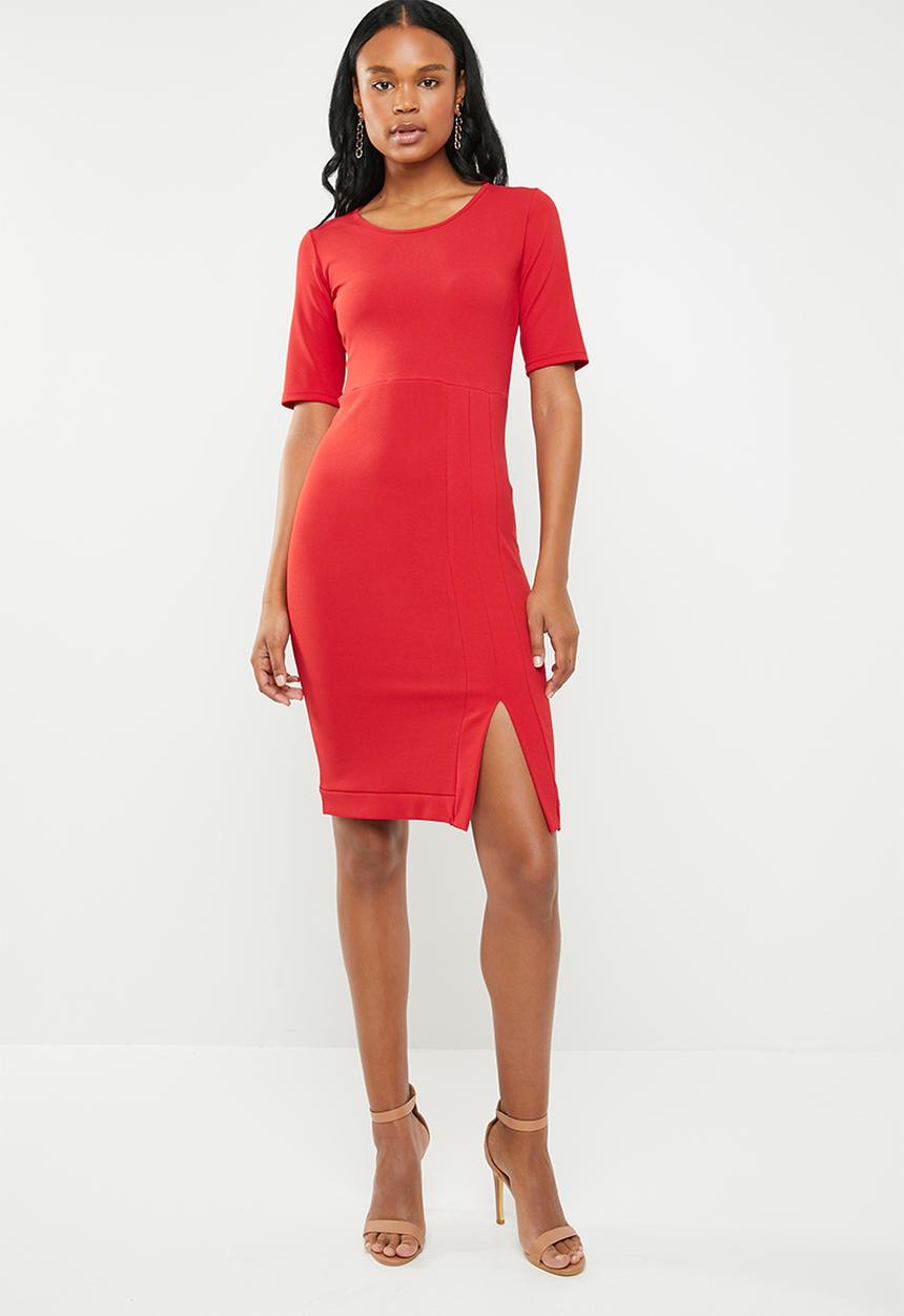 edit - Short sleeve pencil dress - red