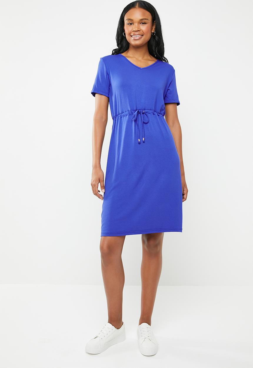 edit - Short sleeve dress with draw-chord - blue