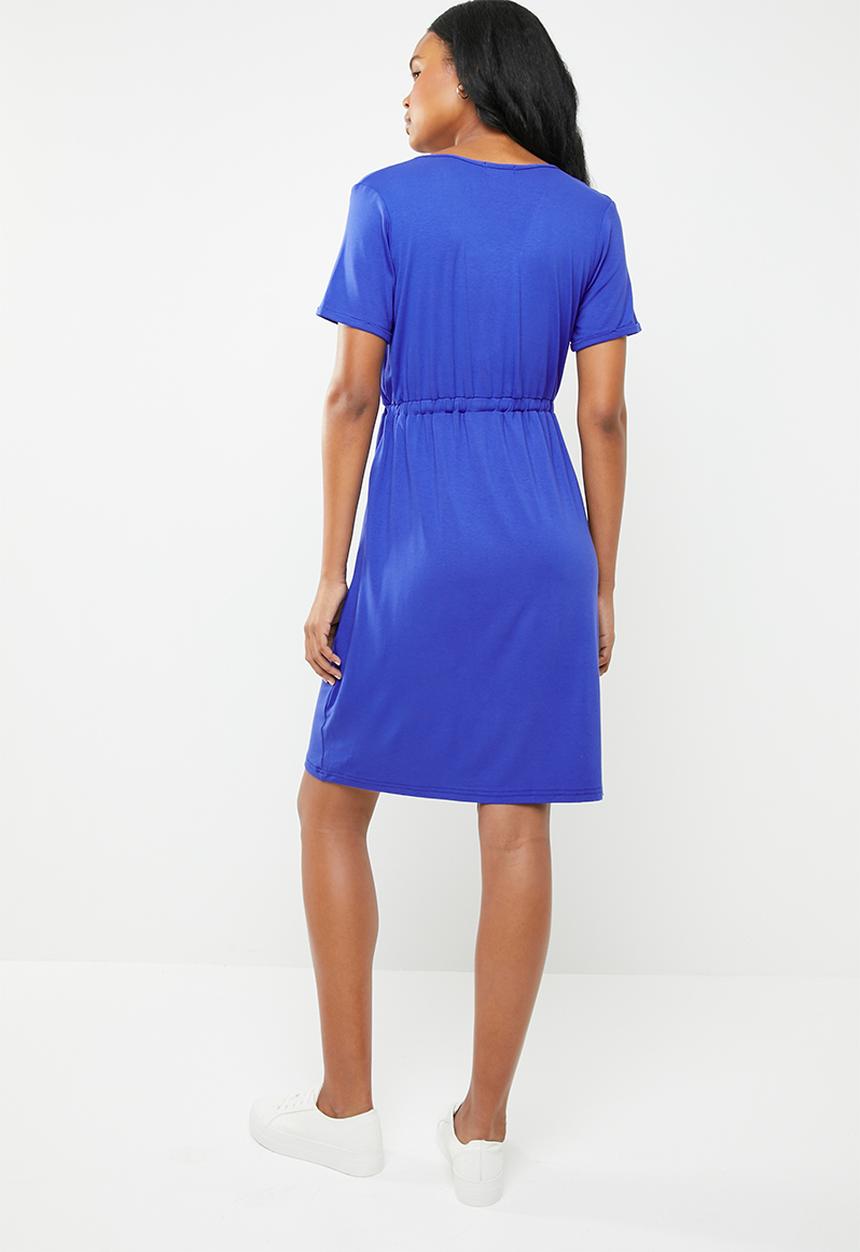edit - Short sleeve dress with draw-chord - blue