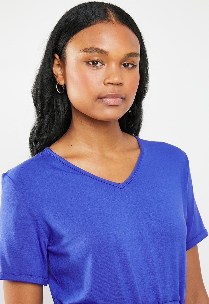 edit - Short sleeve dress with draw-chord - blue