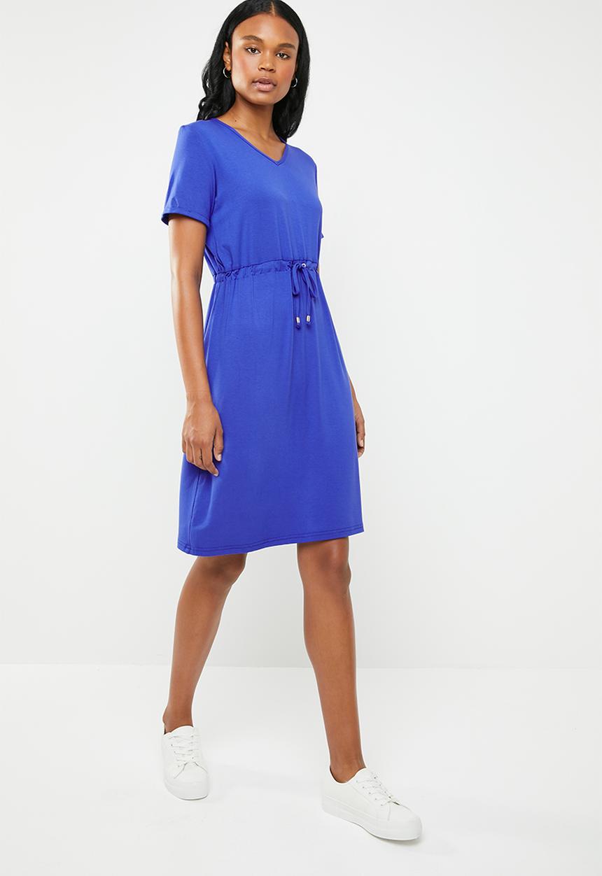 edit - Short sleeve dress with draw-chord - blue