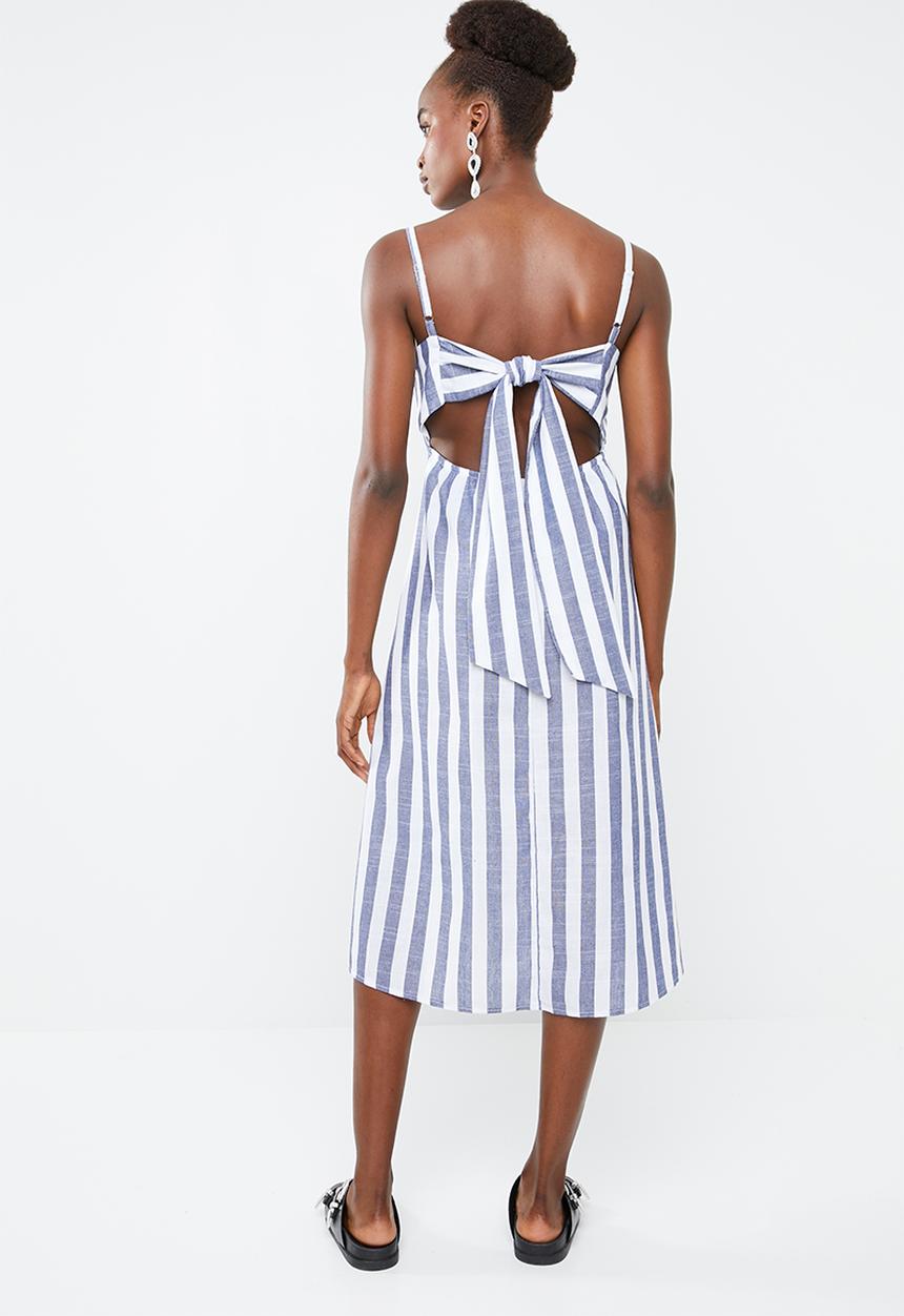 Superbalist - Linen blend square neck dress - white & navy