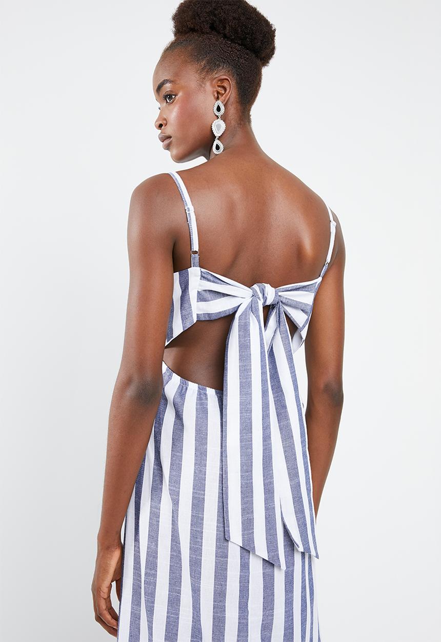 Superbalist - Linen blend square neck dress - white & navy