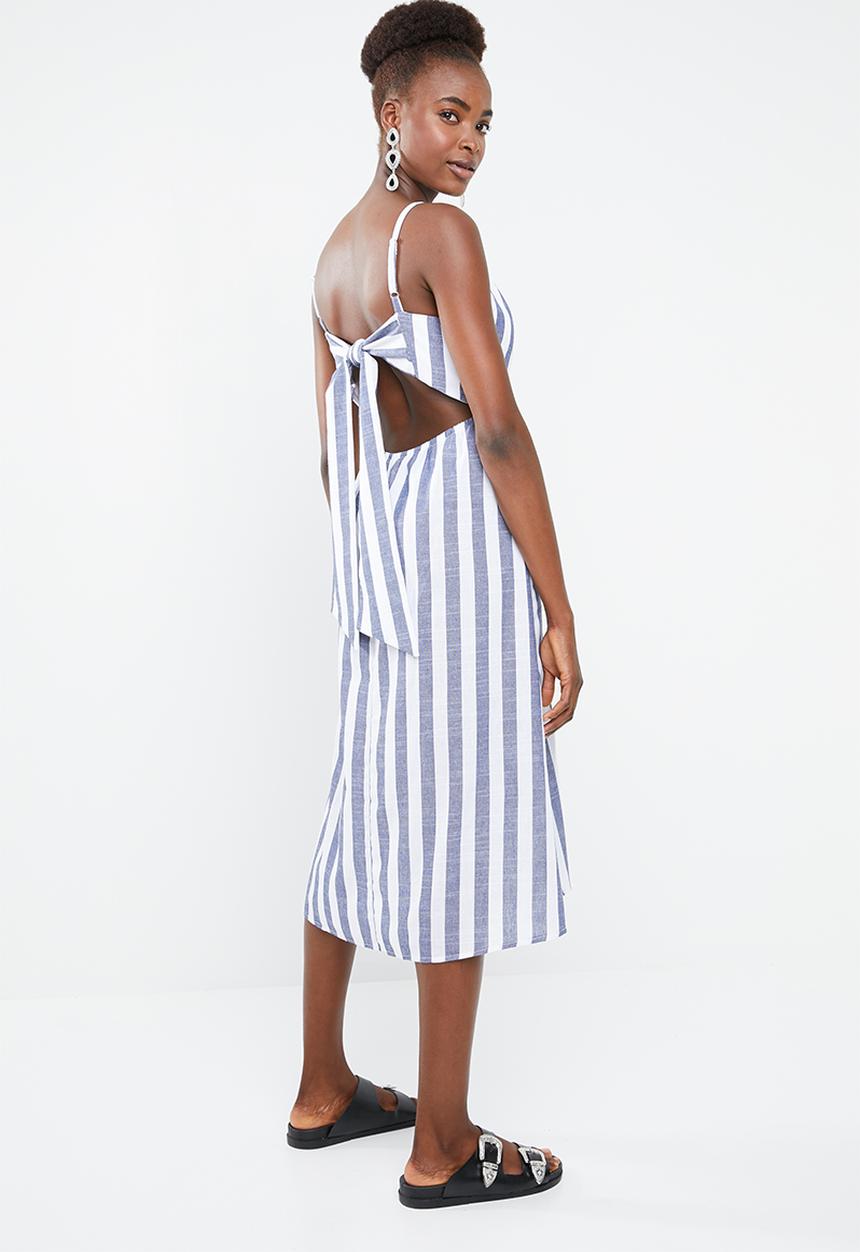 Superbalist - Linen blend square neck dress - white & navy