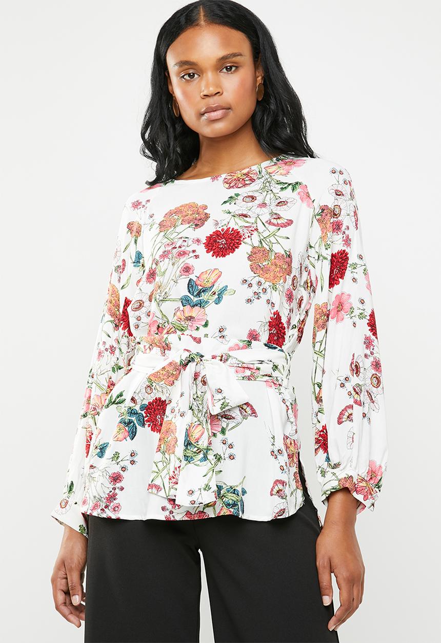 G Couture - Printed top with back buttons and waist tie - multi