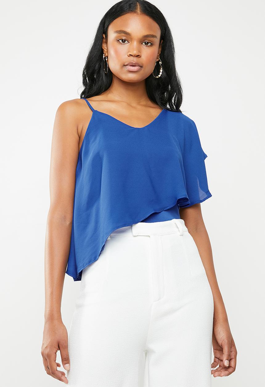 edit - Strappy overlay top - blue