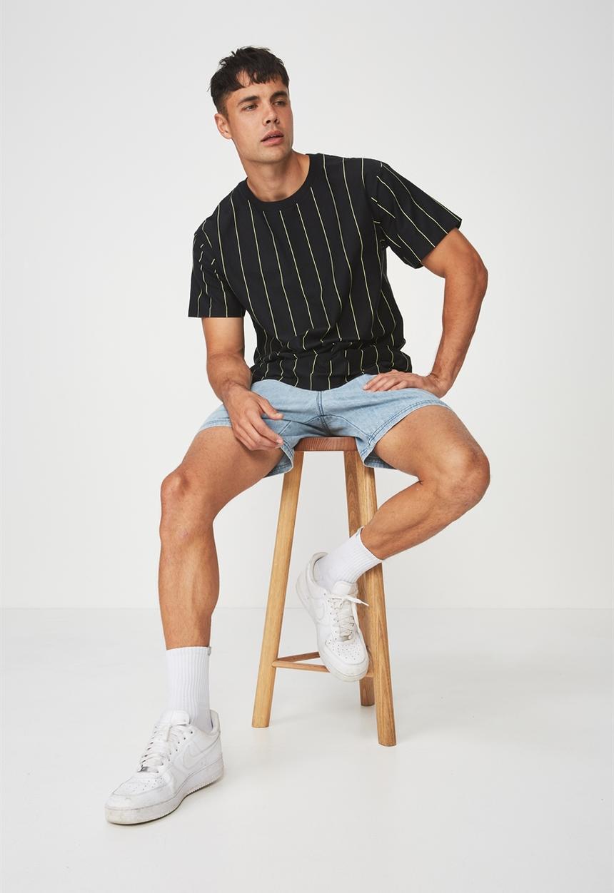 Cotton On - Stripe downtown loose fit tee - black