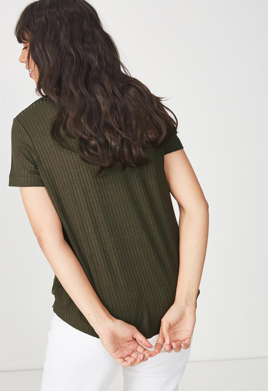 Cotton On - Elise scoop neck rib tee - khaki green