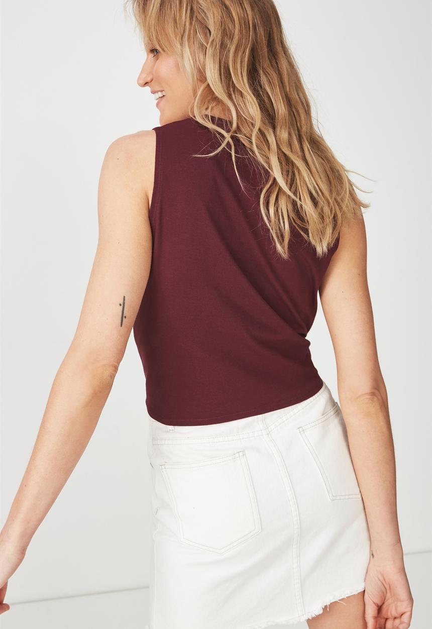 Cotton On - Tbar maeve tie front tank - burgundy