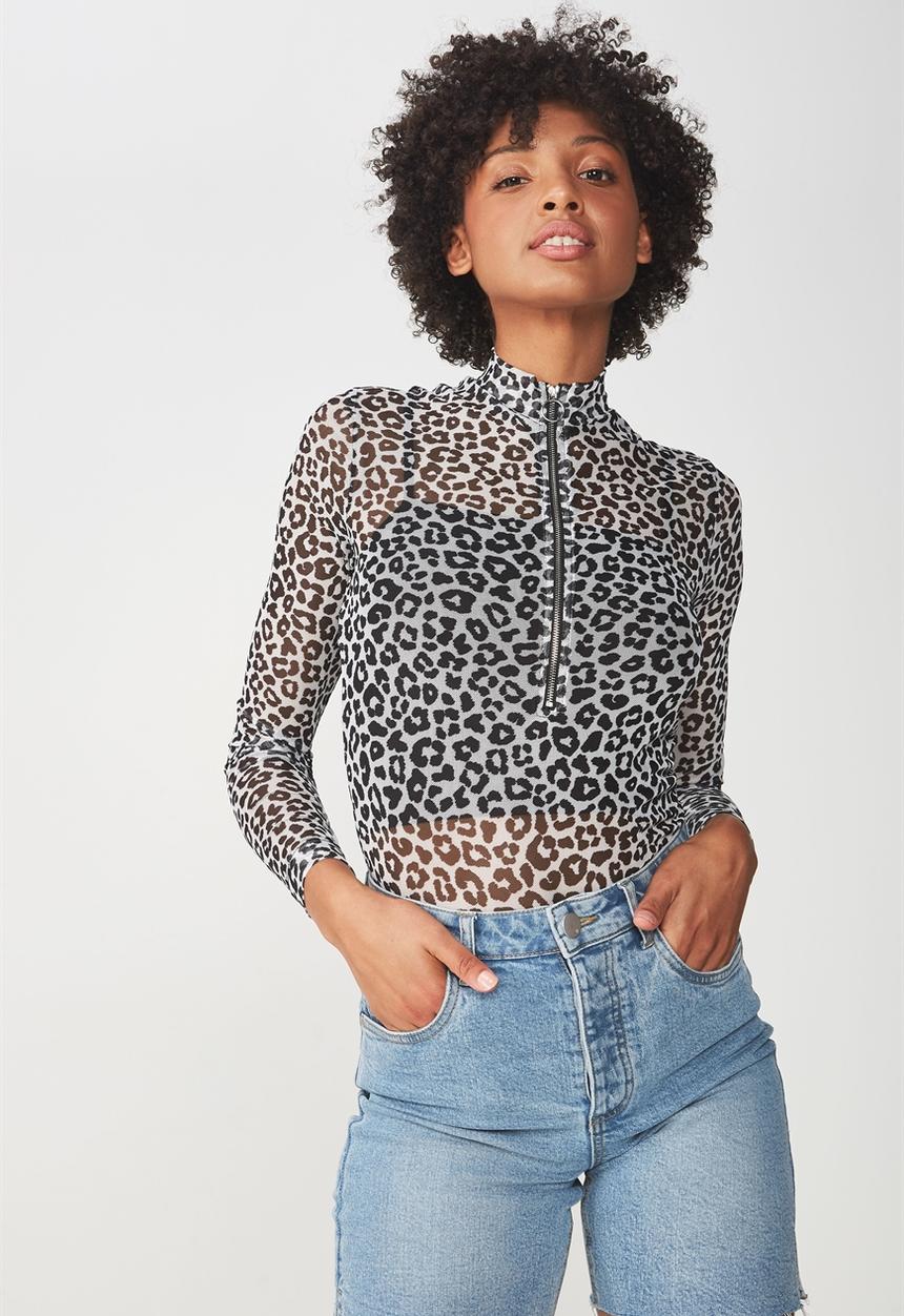 Cotton On - Mesh long sleeve top - black & grey 
