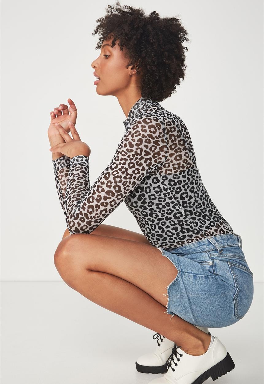 Cotton On - Mesh long sleeve top - black & grey 