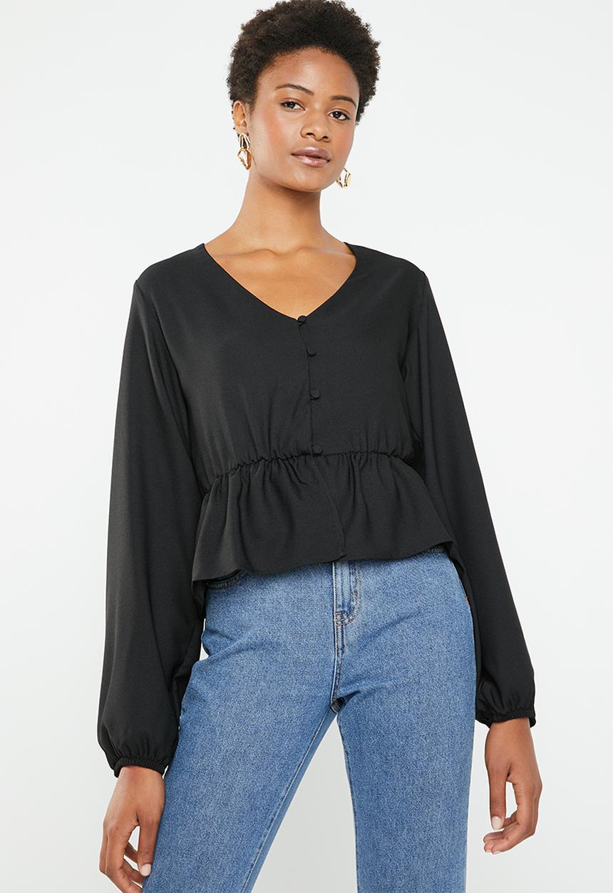 Superbalist - Feminine blouse with peplum - black