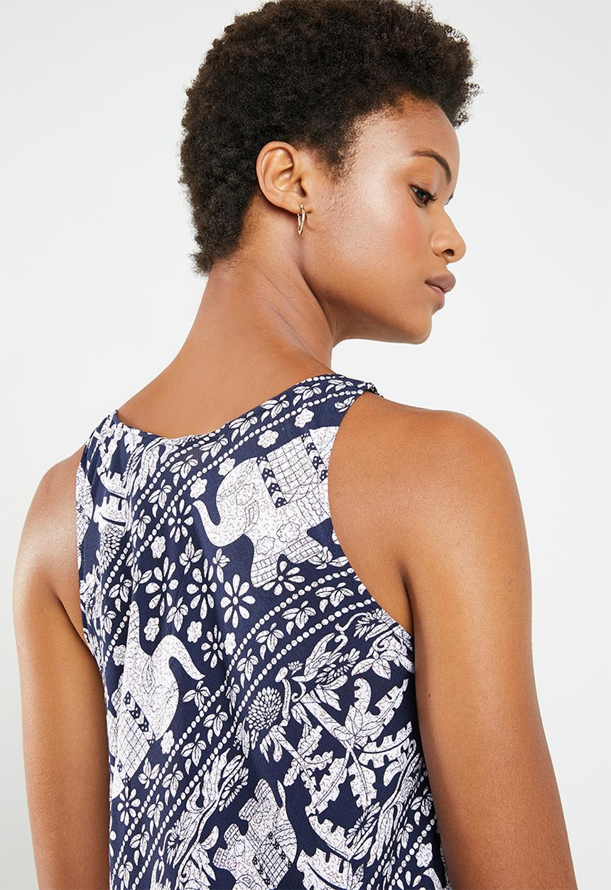 Revenge - Sleeveless elephant print midi - navy