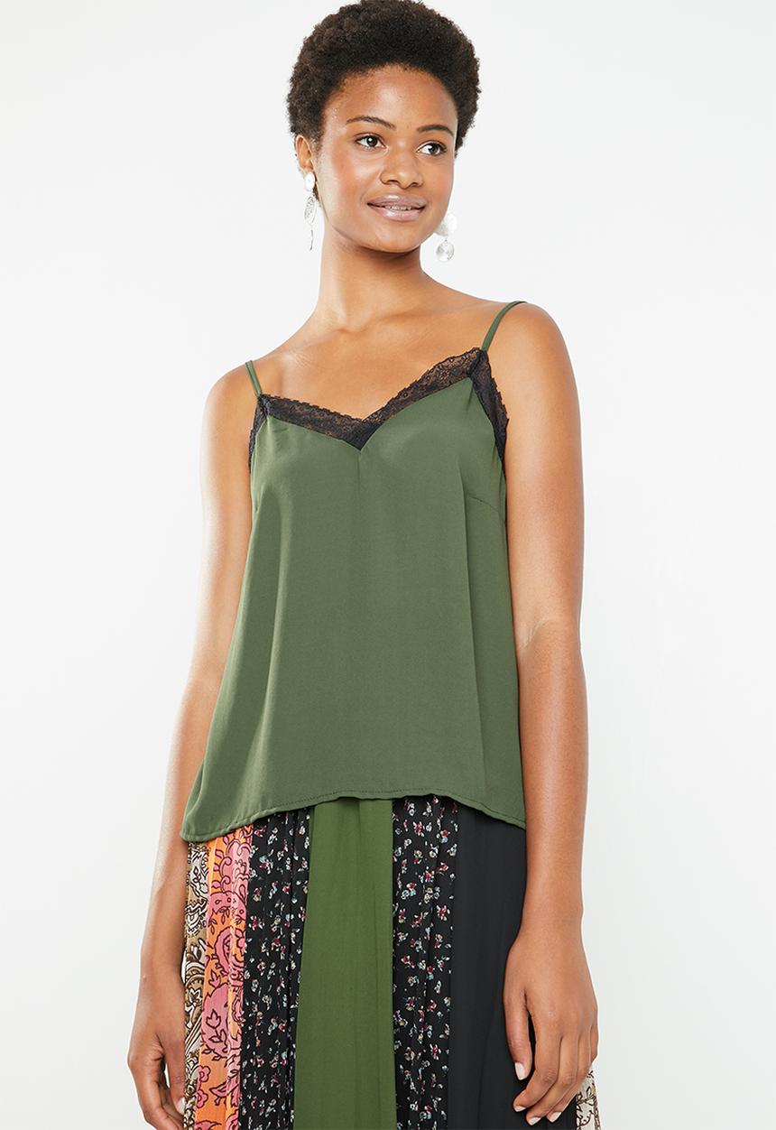 Superbalist - Cami with lace trim - green & black