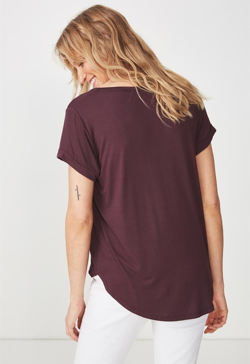 Cotton On - Short sleeve v neck top - burgundy