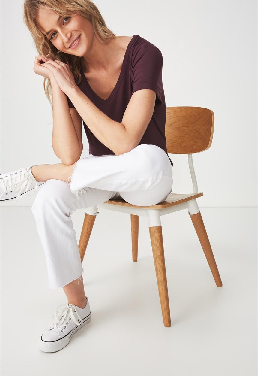 Cotton On - Short sleeve v neck top - burgundy
